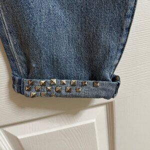 NWT Turnt Mid Rise Current/Elliott  Studded Straight Boyfriend Leg Jean 4/27 NEW